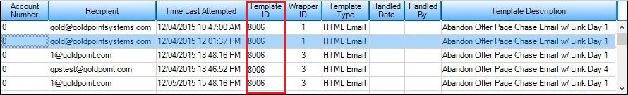 Search by Template ID Results Displayed in the Queue Error Manager List View