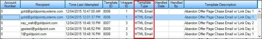 Search by Template Type Results Displayed in the Queue Error Manager List View