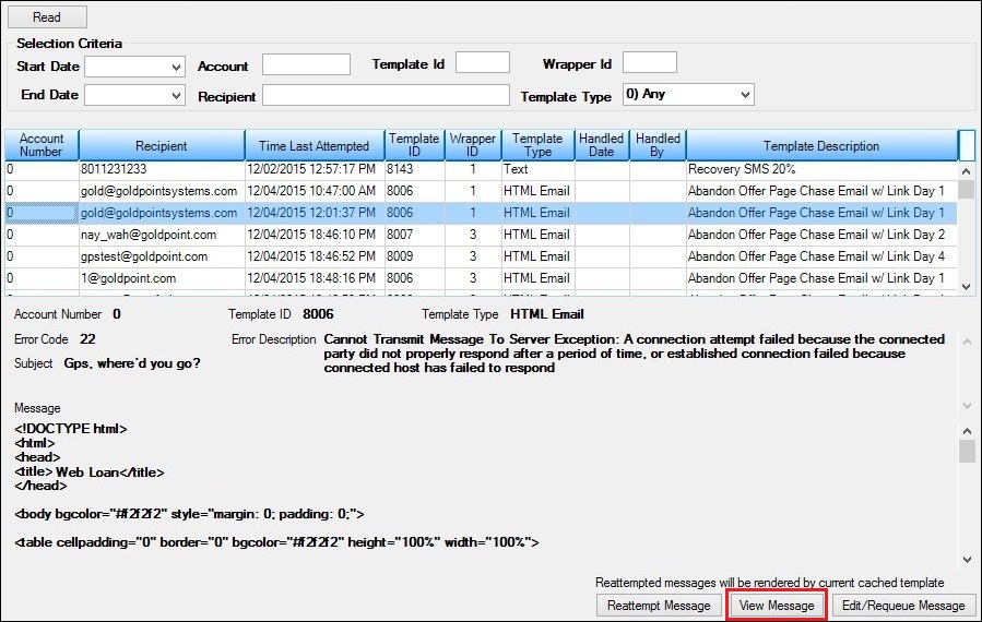 Queue Error Manager List View and <View Message> Button