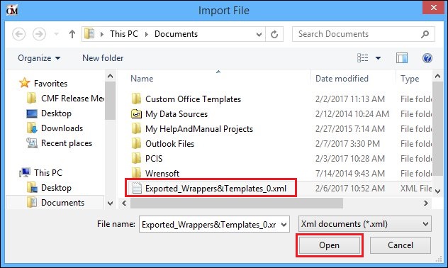 XML File to Import in a File on the Computer