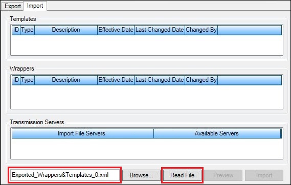 XML File Name Entered in Search Field and the <Read File> Button