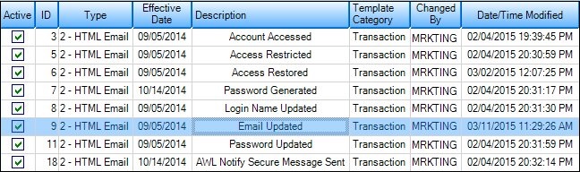 Template Selected in Templates Summary List View