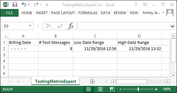 CSV File from Texting Metrics Tab
