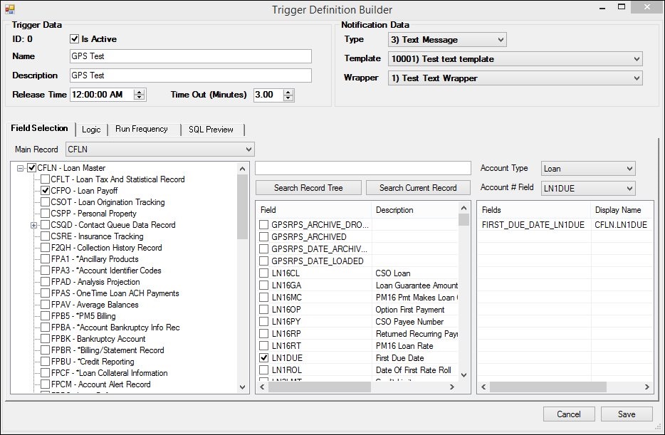 Selected Trigger Loaded on the Trigger Definition Builder Dialog