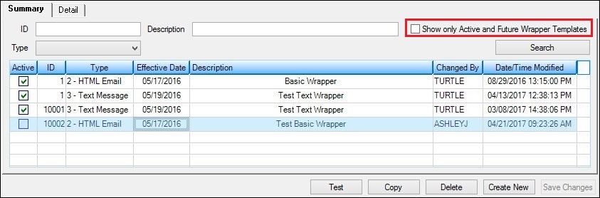 Inactive Wrapper Template Selected in Wrappers Summary List View