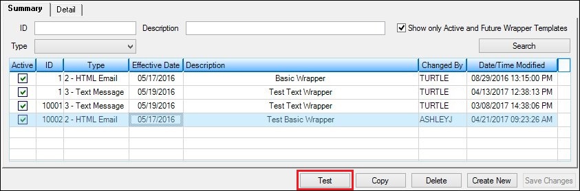 Wrappers Template Selected in Wrapper Summary List View