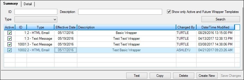 Template Selected in Wrappers Summary List View