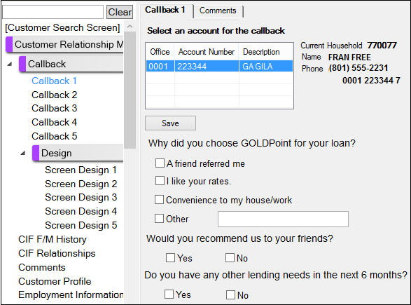 Callback 1 Screen based on Design Screen 1 above.