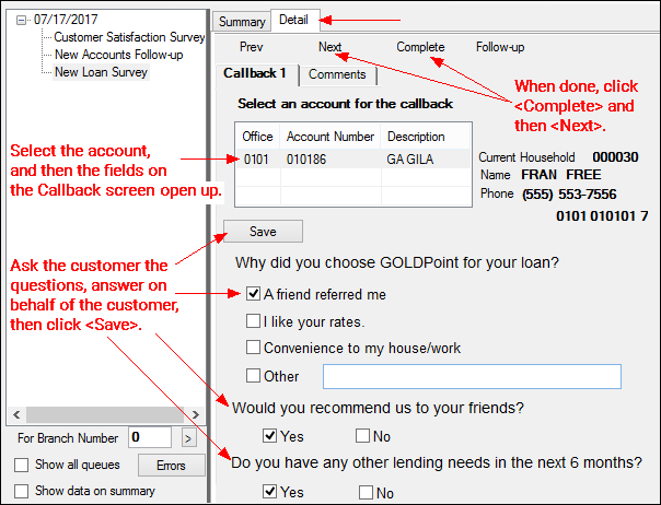 Queues > Contact Queues > Contact Queues Screen with Callback Screen selected for the Detail tab.