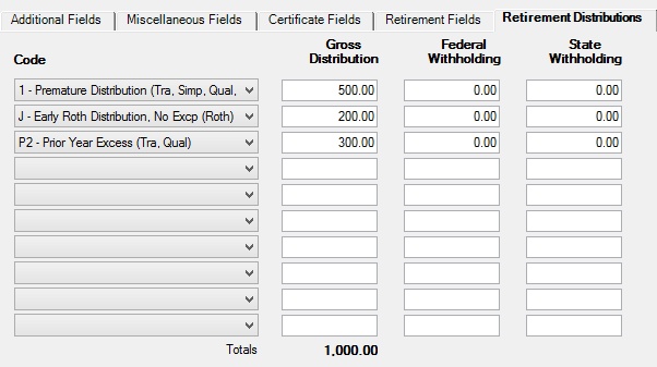 Deposits > Account Information > Additional Fields screen, Retirement Distributions tab