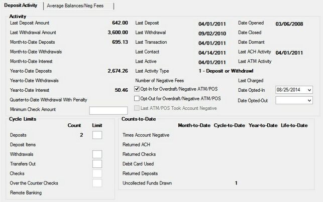 Deposits > Account Information > Activity Information screen, Deposit Activity tab