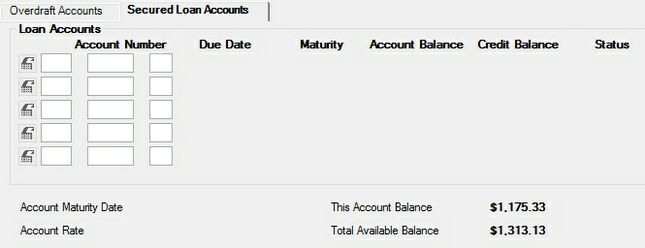 Deposits > Account Information > Overdraft & Secured Loans screen, Secured Loan Accounts tab