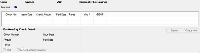 Deposits > Account Information > Positive-Pay Checklist Screen