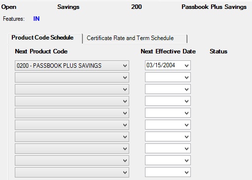 Deposits > Account Information > Roll Schedules Screen