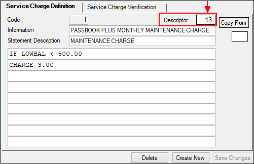 Deposits > Definitions > Service Charges Screen