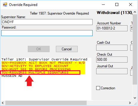 Override Required Dialog in CIM GOLDTeller After a Transaction is Run on an Account with a Restriction/Action Code