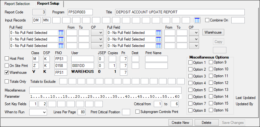 GOLDPoint Systems > Report Setups > Deposit Reports Screen > Report Setup Tab