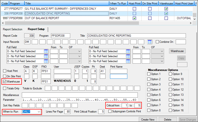 GOLDPoint Systems > Report Setups > Deposit Reports Screen