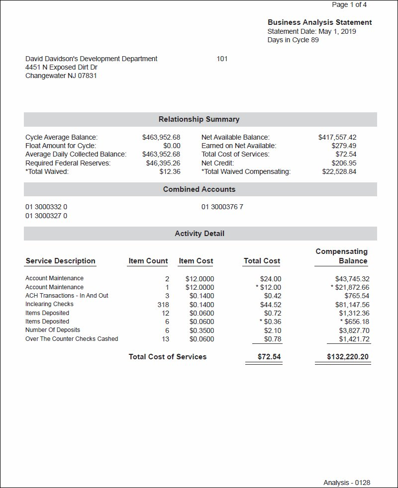 Combined Account Ehanced Account Analysis Statement Example - Page 1