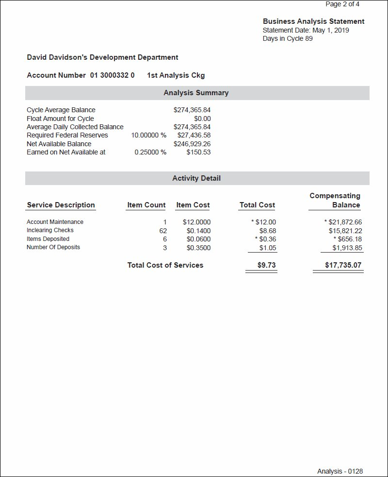 Combined Account Ehanced Account Analysis Statement Example - Page 2