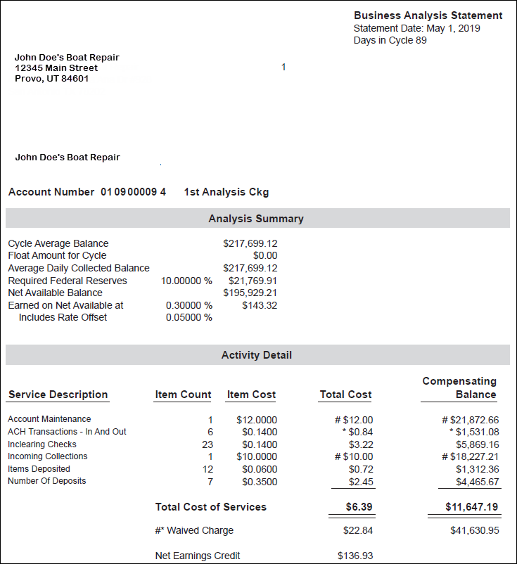 Enhanced Account Analysis Statements example