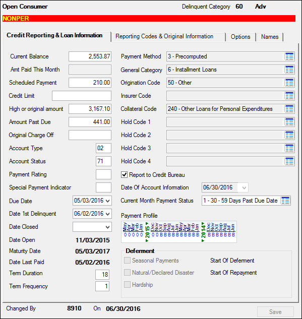 Loans > Credit Reporting Screen > Credit Reporting & Loan Information Tab