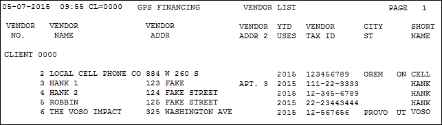 Vendor List Report #4 Vendor List Report #4