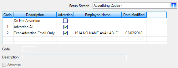 Loans > System Setup Screens > Advertising Codes Screen