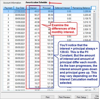 Loans > Account Information > Amortization Schedule Screen > Amortization Schedule Tab (click to expand)