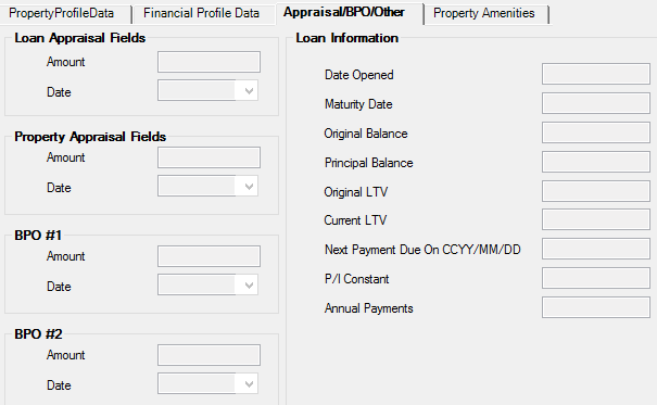 Loans > Commercial Loans > Property Management Screen, Appraisal/BPO/Other Tab