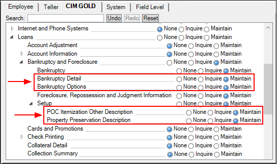 Security > Setup Screen > CIM GOLD Tab