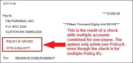 Results of Check Format that includes the Policy Number 