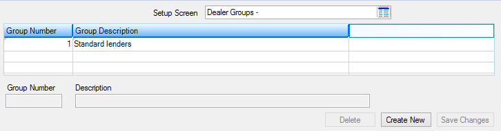 Loans > System Setup Screens > Dealer Groups Screen