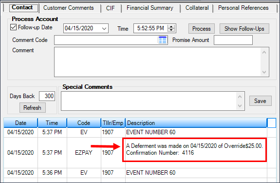 Loans > Marketing and Collections Screen > Contact Tab