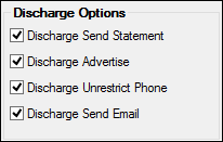 Discharge Options Field Group on the Bankruptcy Options Screen