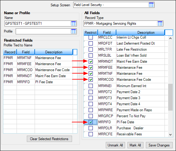 Loans > System Setup Screens > Field-level Security Screen