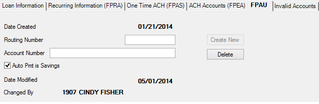 Loans > Account Information > Payment Information Screen, FPAU Tab