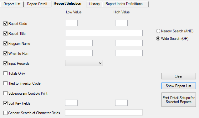 GOLDPoint Systems > Report Setups > Loan Reports Screen > Report Selection Tab