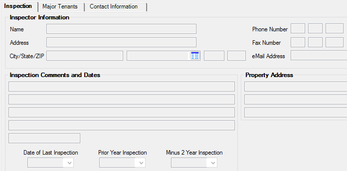 Loans > Commercial Loans > Property Inspection/Tenants Screen, Inspection Tab