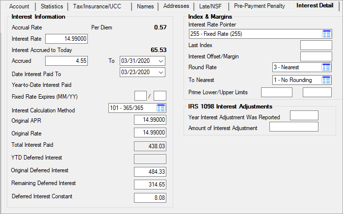 Loans > Account Information > Account Detail Screen > Interest Detail Tab