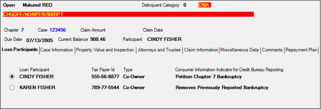 Loans > Bankruptcy and Foreclosure > Bankruptcy Screen