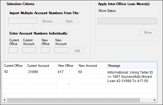 Loans > Inter-Office Move Screen