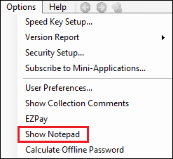 Show Notepad in Options Menu