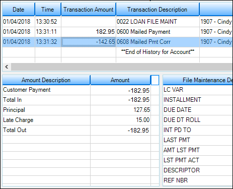 History Screen Shows No NSF Fee Assessed