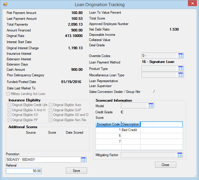 Loans > Account Information > Additional Loan Fields Screen, then click <Show Origination>