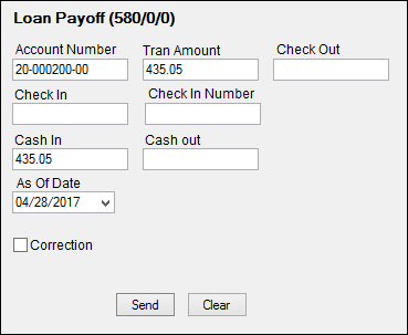 Payoff Transaction (tran code 580)