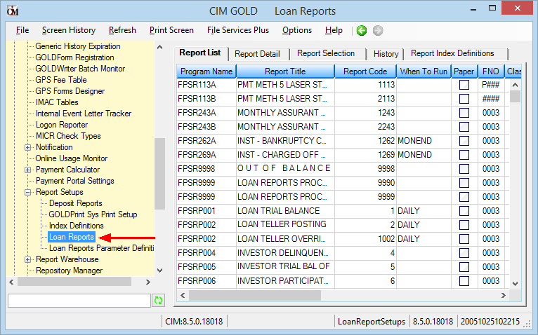 GOLDPoint Systems > Report Setups > Loan Reports in CIM GOLD