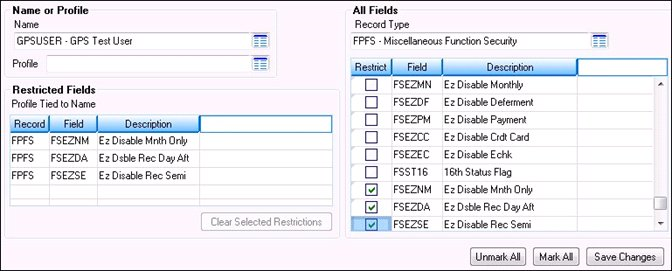 Selected EZPay Fields Restricted