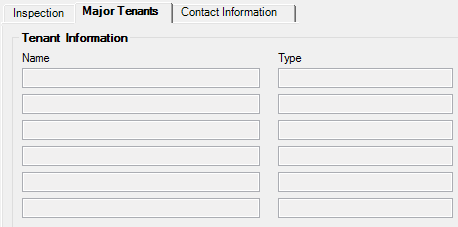 Loans > Commercial Loans > Property Inspection/Tenants Screen, Major Tenants Tab