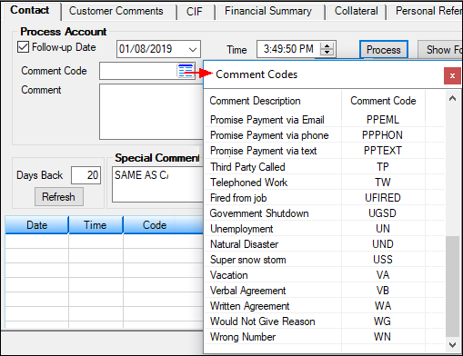 Loans > Marketing and Collections Screen > Contact Tab